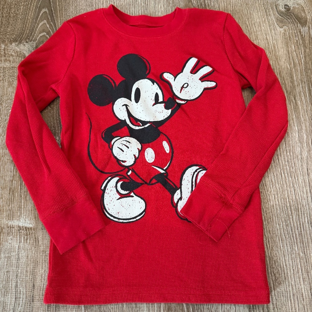 Disney Mickey Mouse little kids youth long sleeve thermal tshirt red Size 6